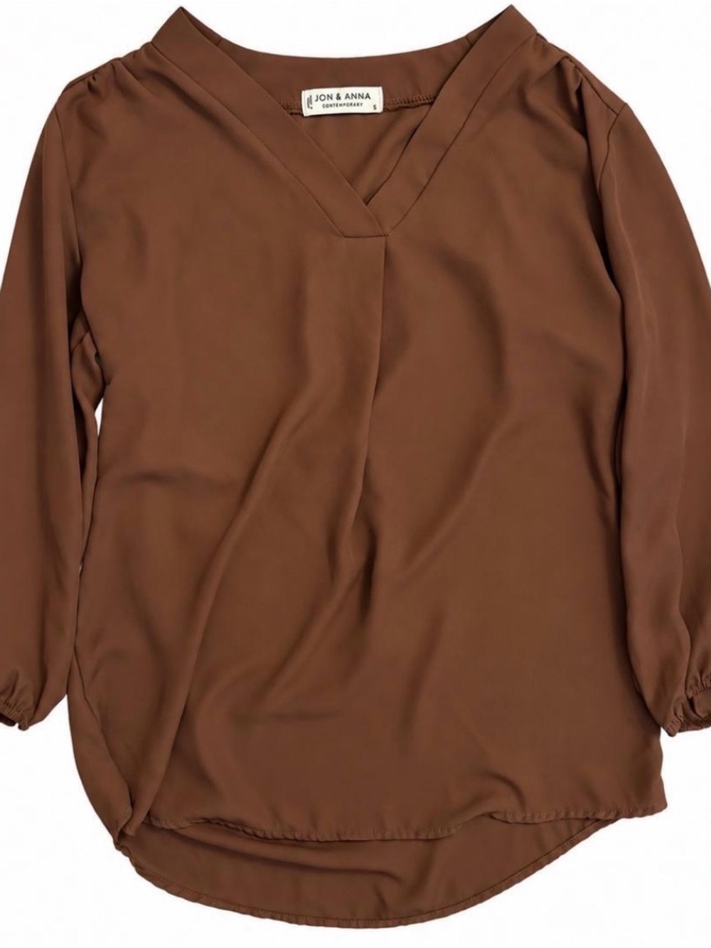 Jon & Anna Women's Chestnut Brown V-Neck Long Sleeve Blouse